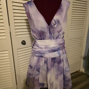Express V-Neck Lavender and White Fit And Flare Dress